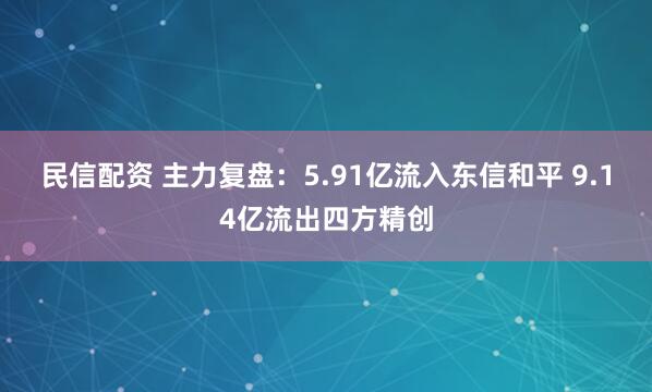 民信配资 主力复盘：5.91亿流入东信和平 9.14亿流出四方精创